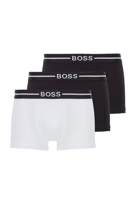 Set van drie boxershorts van biologische stretchkatoen, Wit / Zwart