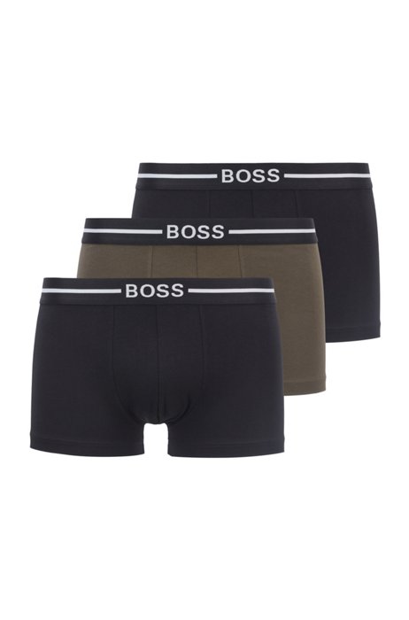 Three-pack of trunks in organic cotton with stretch, Dark Green