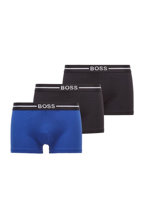 Three-pack of trunks in organic cotton with stretch, Black/Blue