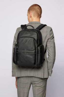 BOSS - Smooth-leather backpack with 
