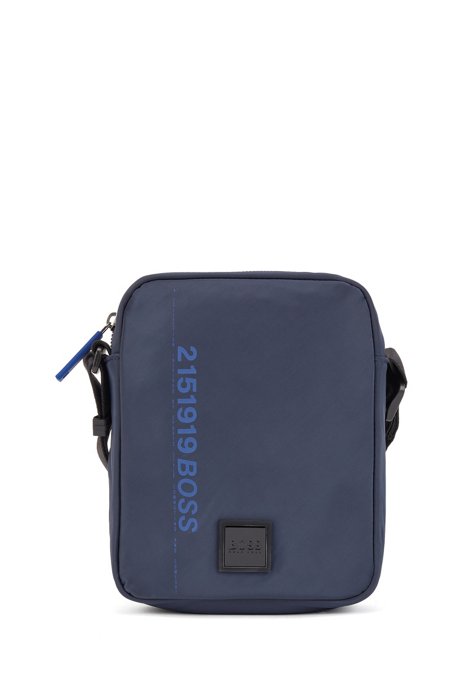 Reporter bag in tessuto tecnico riciclato con grafica con logo, Blu scuro