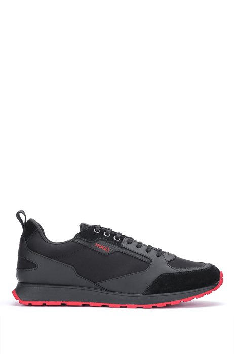 Retro-inspired trainers with suede and mesh details, Black
