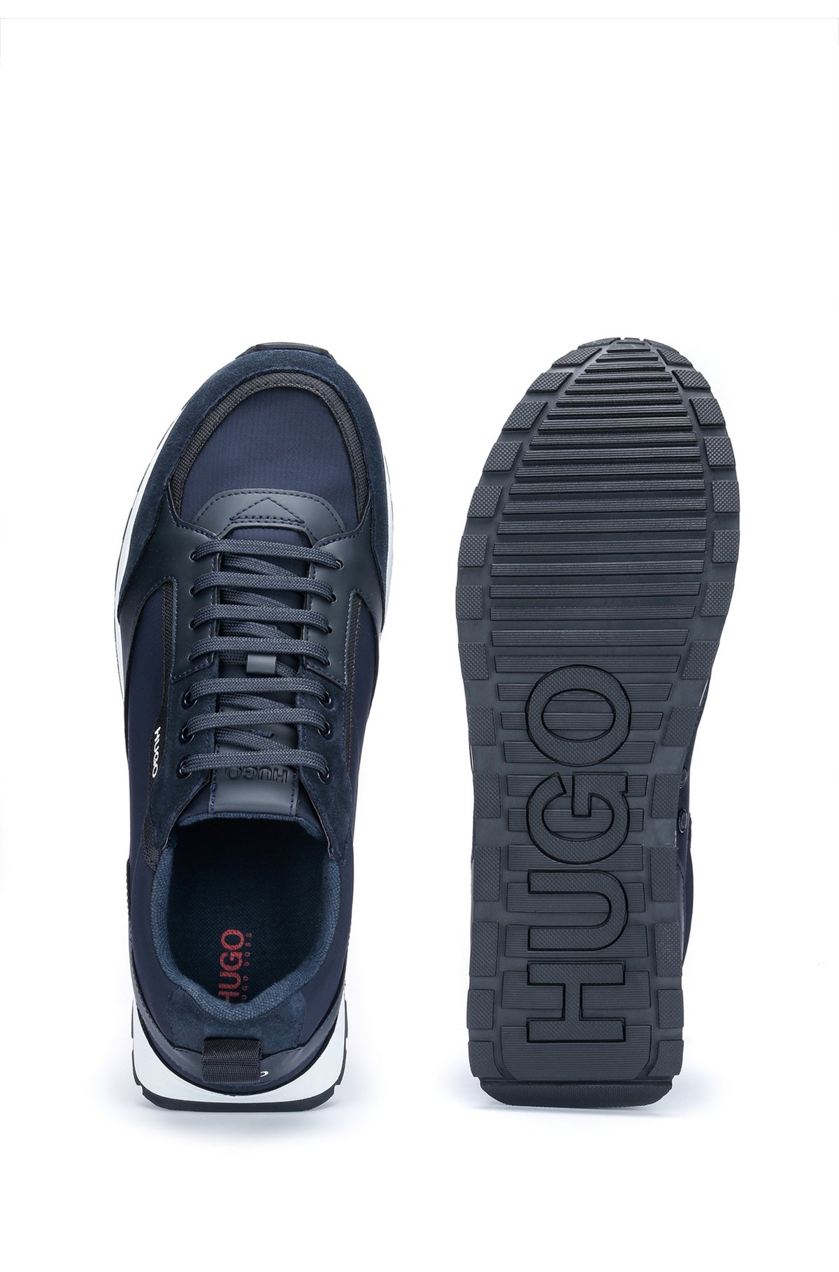 Retro-inspired trainers with suede and mesh details, Dark Blue
