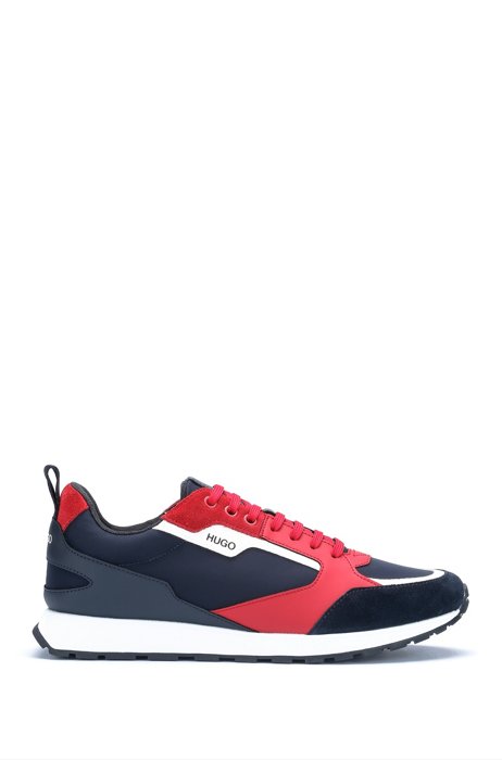 Retro-inspired trainers with suede and mesh details, Red Patterned