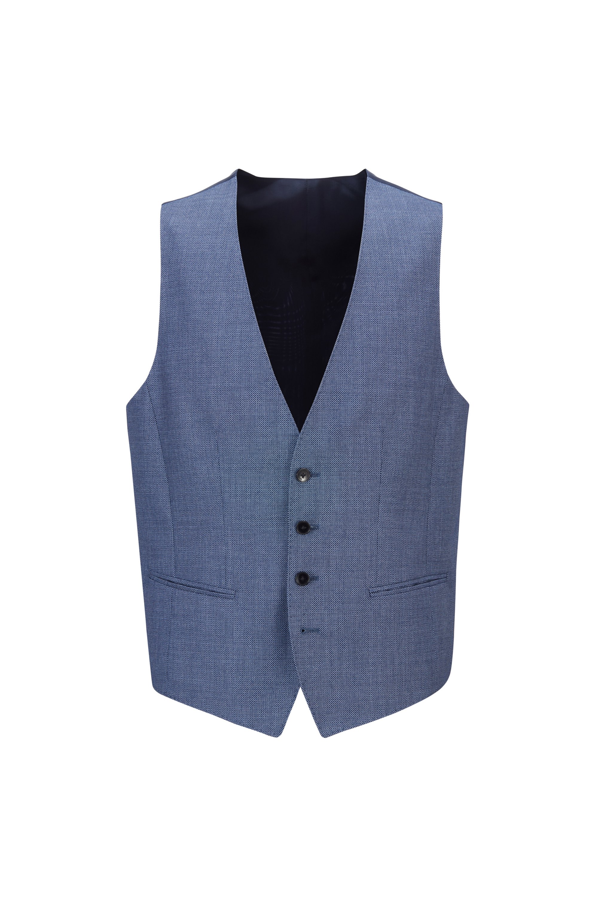 Slim-fit waistcoat in a patterned virgin-wool blend, Light Blue