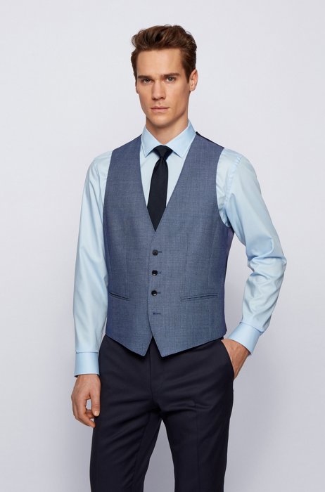 Slim-fit waistcoat in a patterned virgin-wool blend, Light Blue