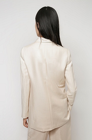 亚麻混纺宽松版型长款夹克外套,  104_Natural