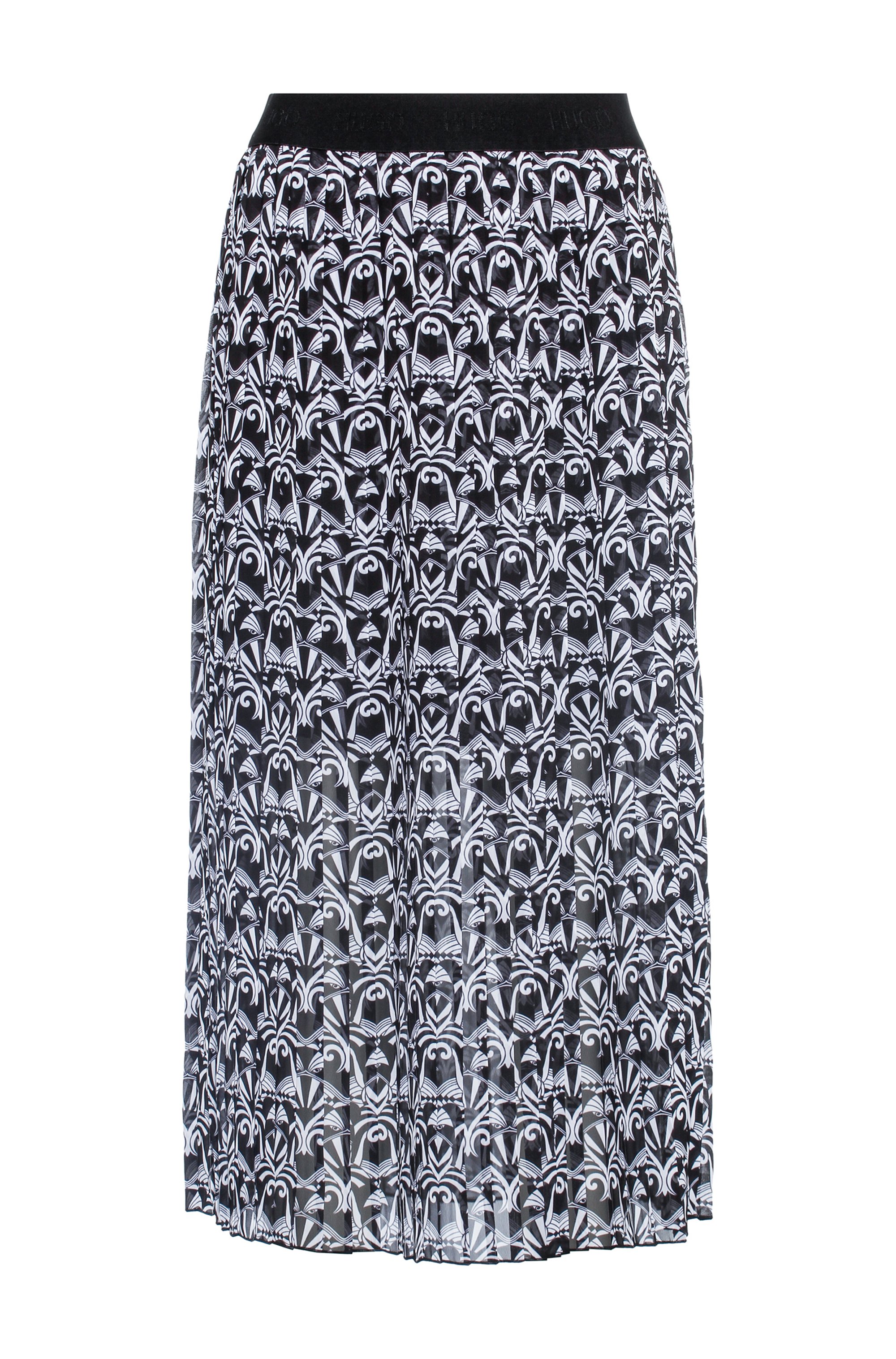 Plissé midi skirt in recycled fabric with bear print, Patterned