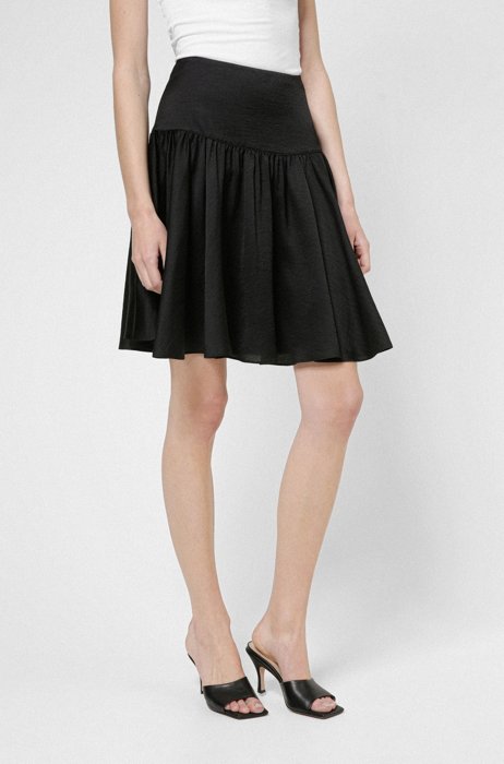 High-waisted mini skirt in lustrous fabric, Black