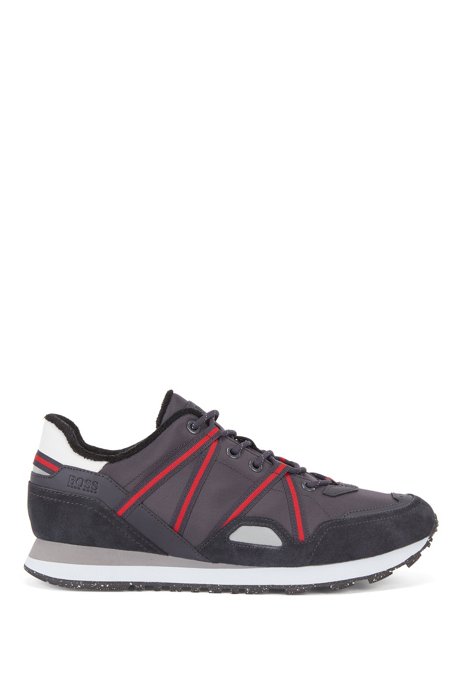 Mixed-material trainers with suede and webbing, Dark Grey