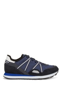 Hugo Boss Mixed Material Trainers With Suede And Webbing In Dark Blue ...
