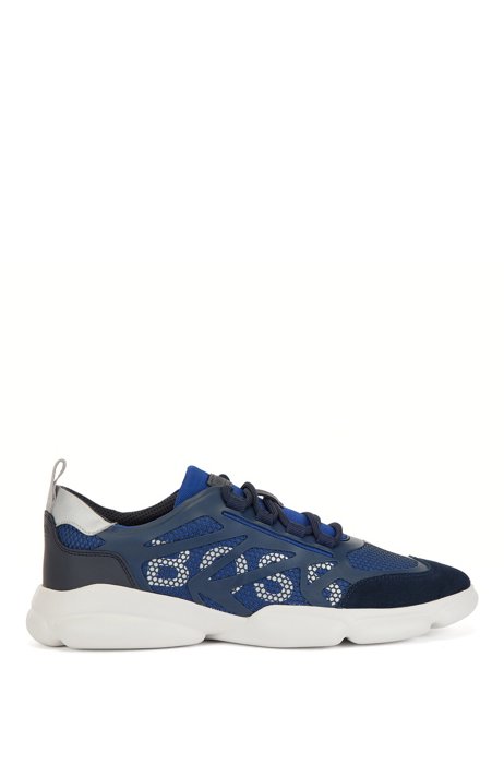 Low-top trainers with honeycomb mesh and logo details, Dark Blue