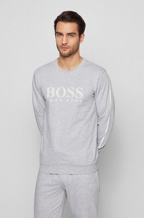 French-terry sweatshirt with striped logo and contrast tape, Grey