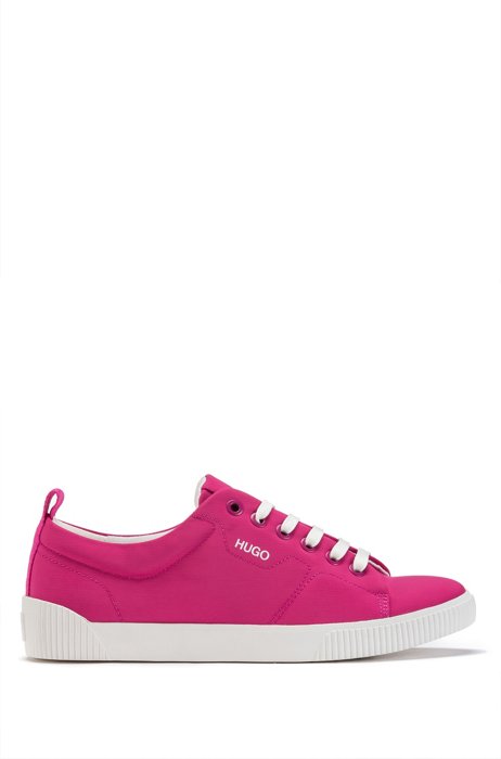 Tennis-style trainers in matte fabric with logo details, Pink