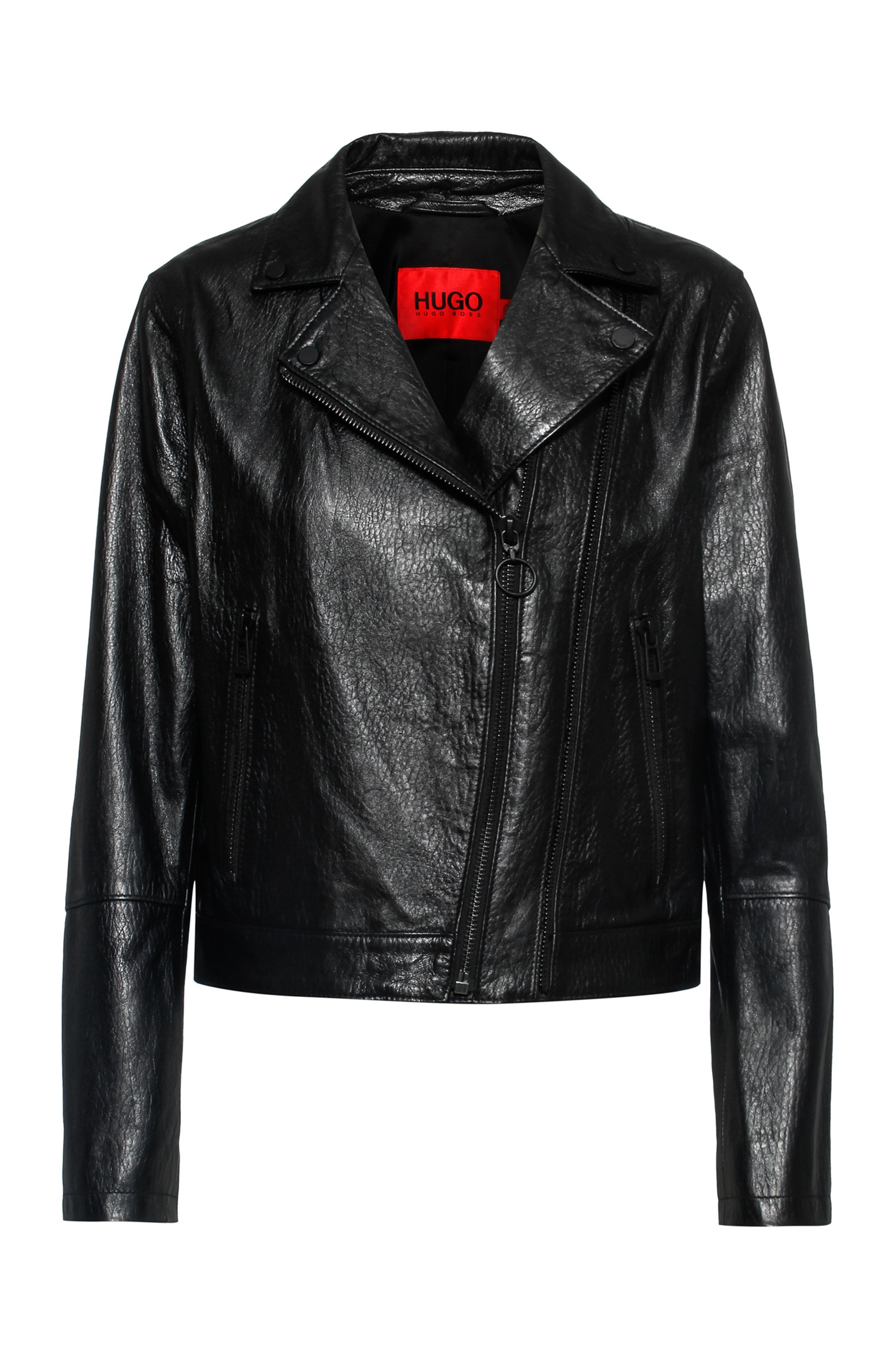 Grained-leather biker jacket in Olivenleder®, Black