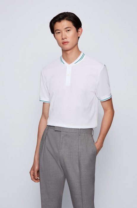 Slim-fit polo shirt in mercerized-cotton piqué, White