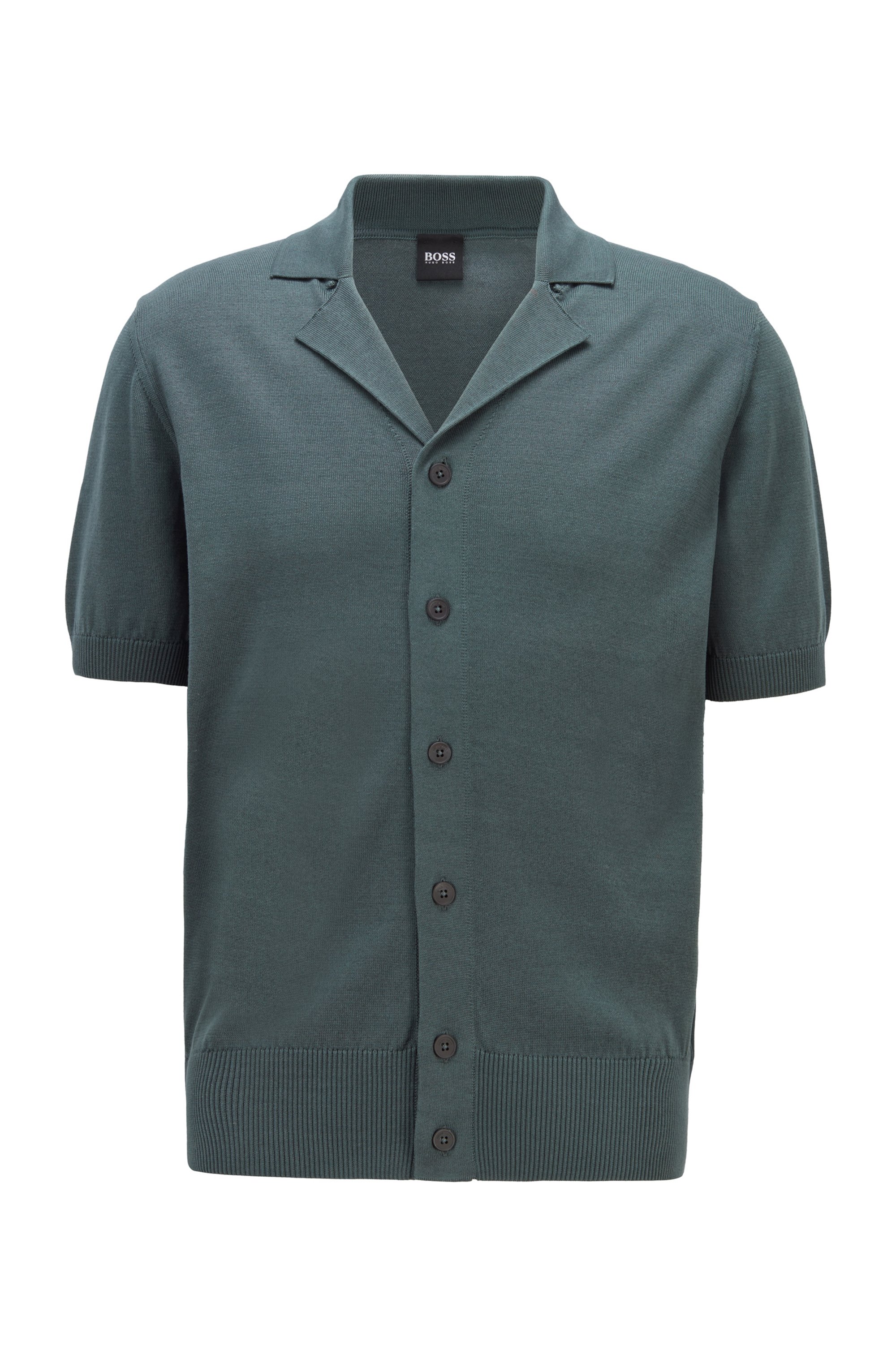 Short-sleeved cardigan knitted in mercerized cotton, Dark Green