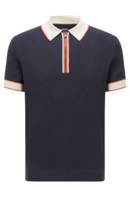 Pull style polo en coton micro structuré