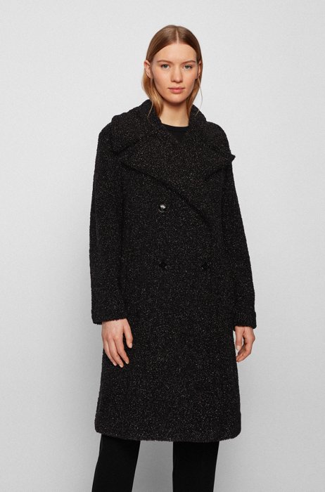 Relaxed-fit teddy coat with glitter finish, Black
