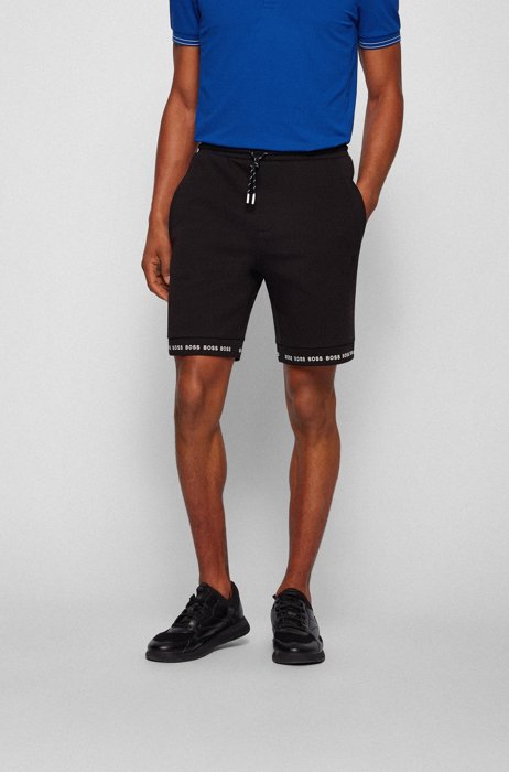 Regular-fit shorts in stretch jersey with logo hems, Black
