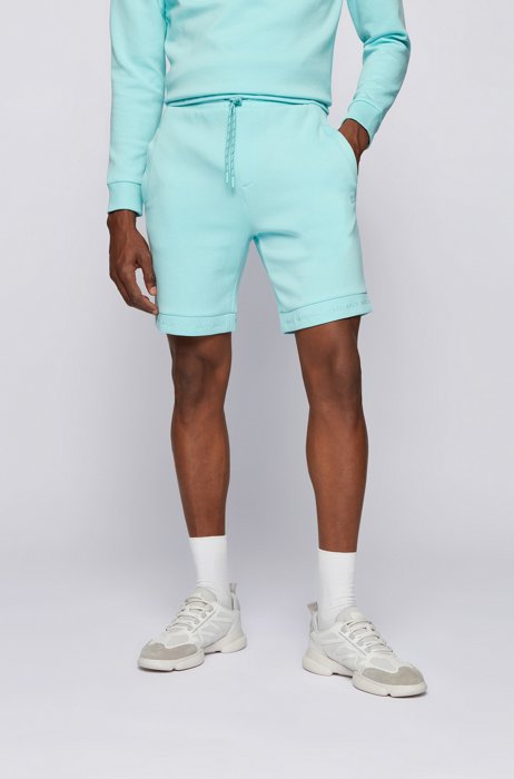 Regular-fit shorts in stretch jersey with logo hems, Light Blue