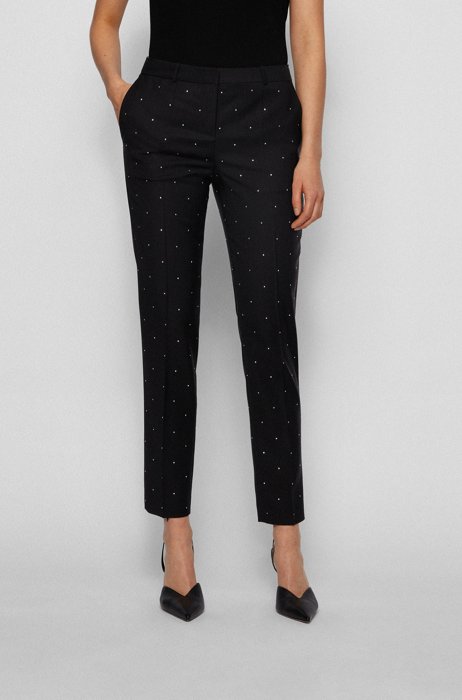 Regular-fit trousers in virgin wool with crystals, Black