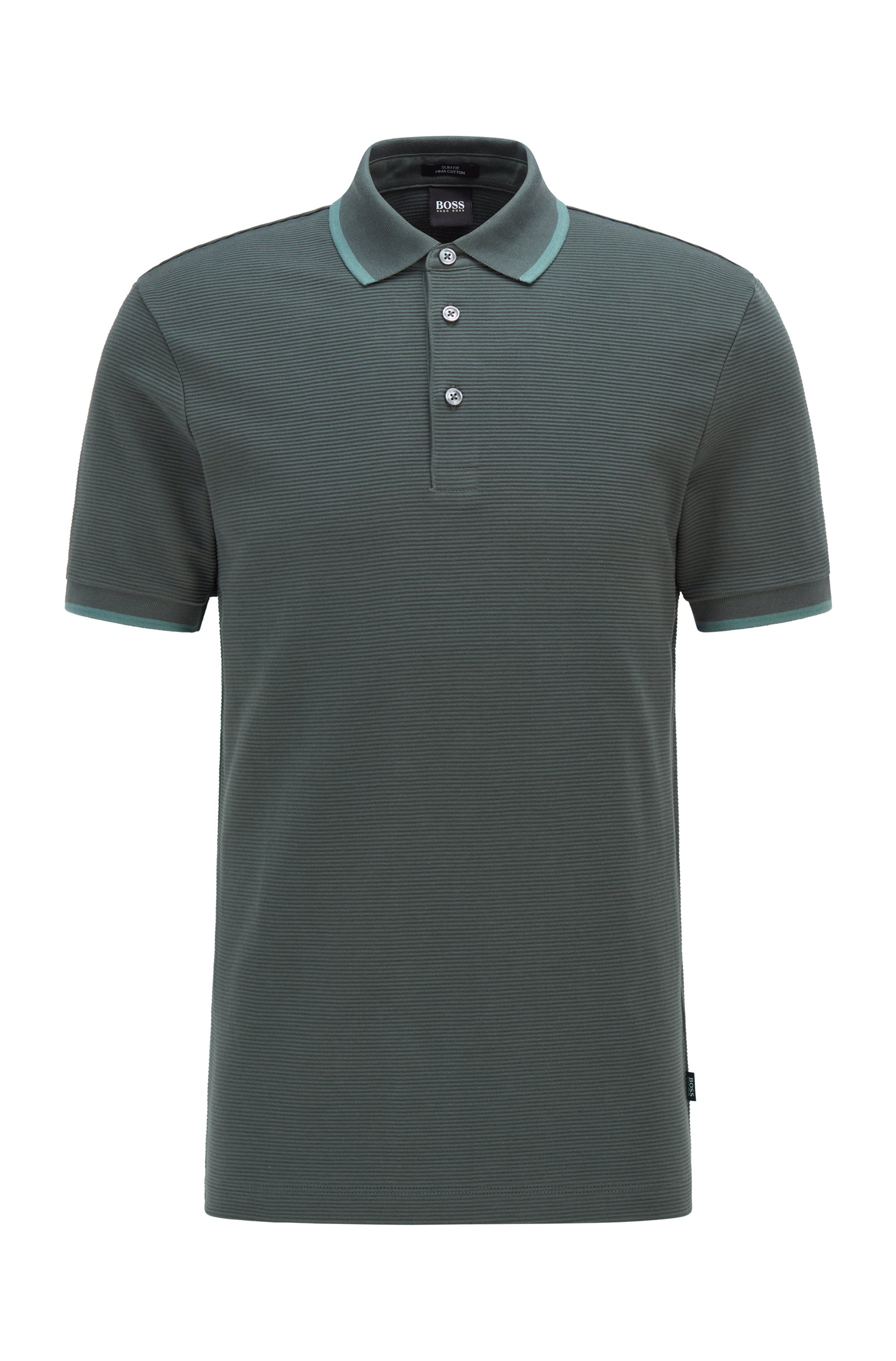 Slim-fit polo shirt in double-knit cotton, Dark Green