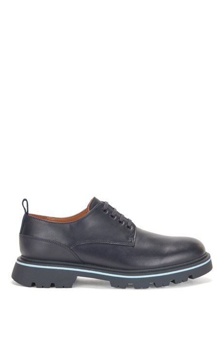 Derby shoes in calf leather with textured heel counter, Dark Blue