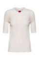 Slim-fit short-sleeved sweater with transparent panel, White