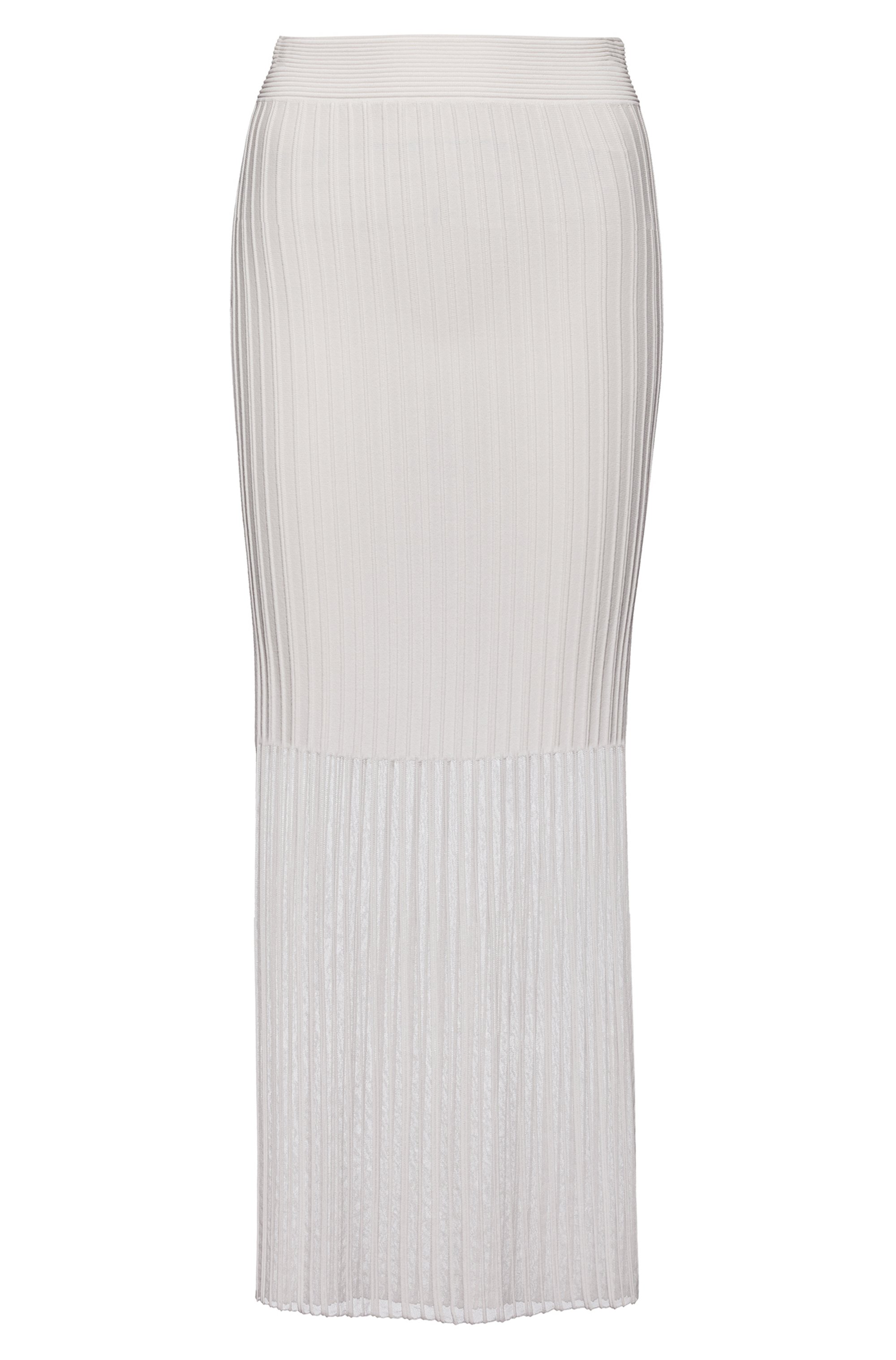 Knitted skirt with transparent section and ribbed structure, White