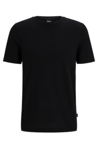 T-shirt van een katoenmix met bobbelige jacquardstructuur, Zwart