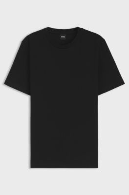 Cotton-blend T-shirt with bubble-jacquard structure, Black