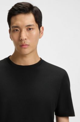 Cotton-blend T-shirt with bubble-jacquard structure, Black