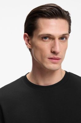 Cotton-blend T-shirt with bubble-jacquard structure, Black