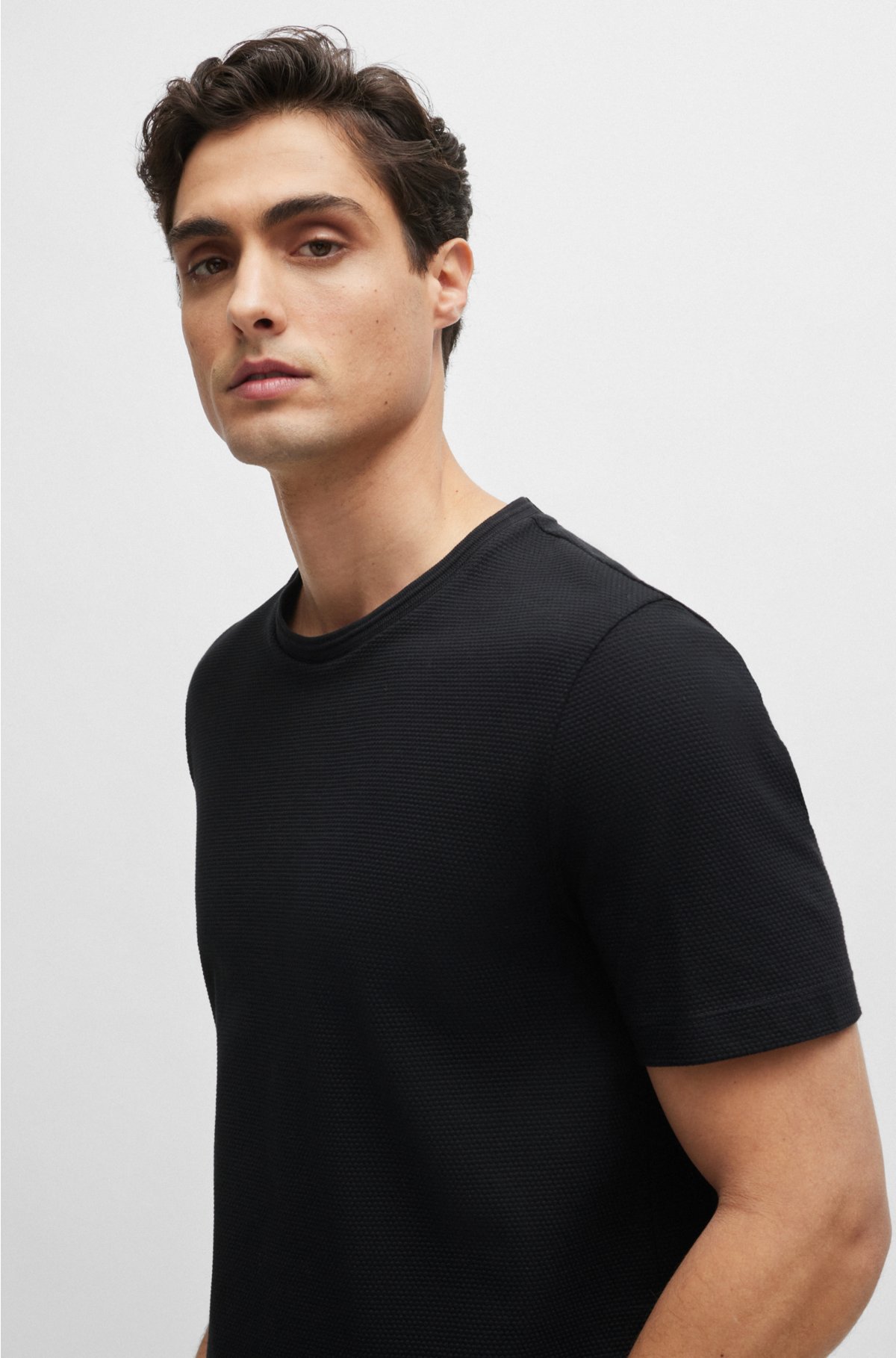 BOSS - Cotton-blend T-shirt with bubble-jacquard structure