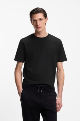 Cotton-blend T-shirt with bubble-jacquard structure, Black