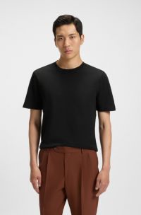 Cotton-blend T-shirt with bubble-jacquard structure, Black