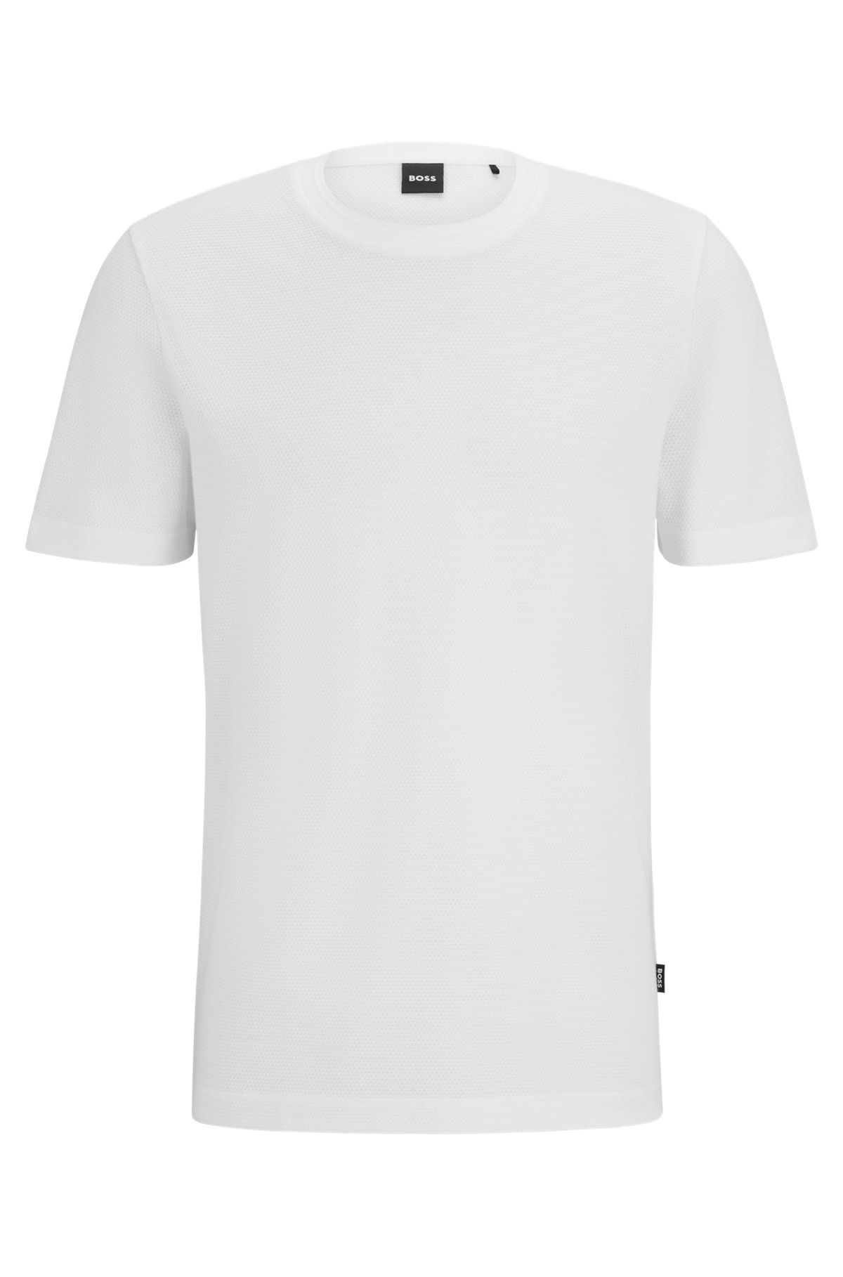 T-shirt van een katoenmix met bobbelige jacquardstructuur, Wit