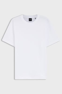 Cotton-blend T-shirt with bubble-jacquard structure, White