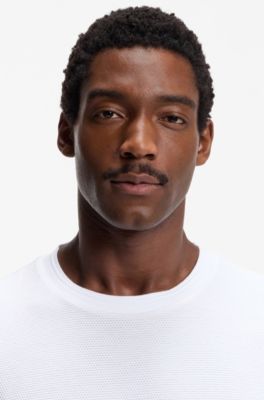 Cotton-blend T-shirt with bubble-jacquard structure, White