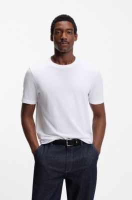 Cotton-blend T-shirt with bubble-jacquard structure, White