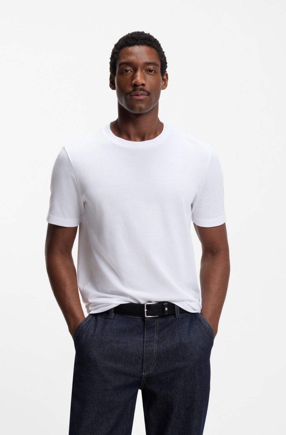 Cotton-blend T-shirt with bubble-jacquard structure