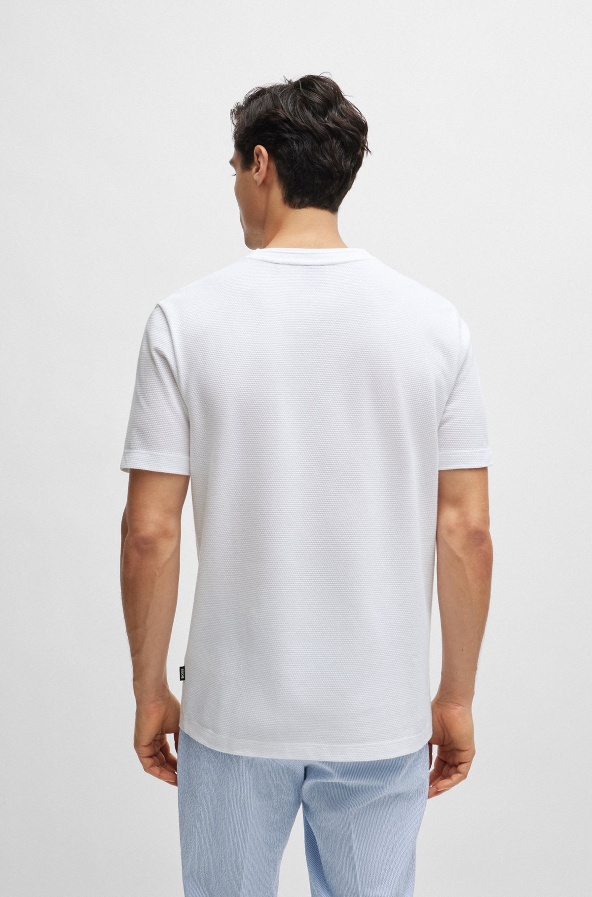 T-shirt van een katoenmix met bobbelige jacquardstructuur, Wit