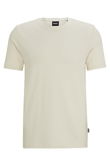 BOSS 博斯提花泡泡纱结构棉质混纺 T 恤,  131_Open White