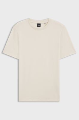 Cotton-blend T-shirt with bubble-jacquard structure, Natural