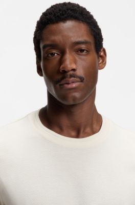 Cotton-blend T-shirt with bubble-jacquard structure, Natural