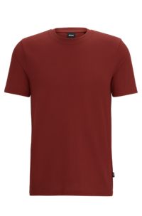 Cotton-blend T-shirt with bubble-jacquard structure, Dark Brown