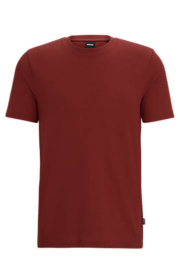 Hugo Boss Cotton-blend T-shirt With Bubble-jacquard Structure In Dark Brown