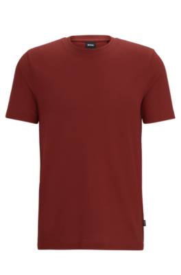 Hugo Boss Cotton-blend T-shirt With Bubble-jacquard Structure In Dark Brown