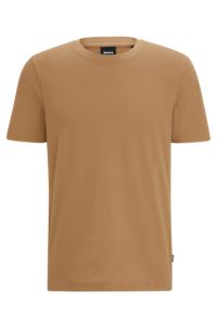 T-shirt van een katoenmix met bobbelige jacquardstructuur, Beige